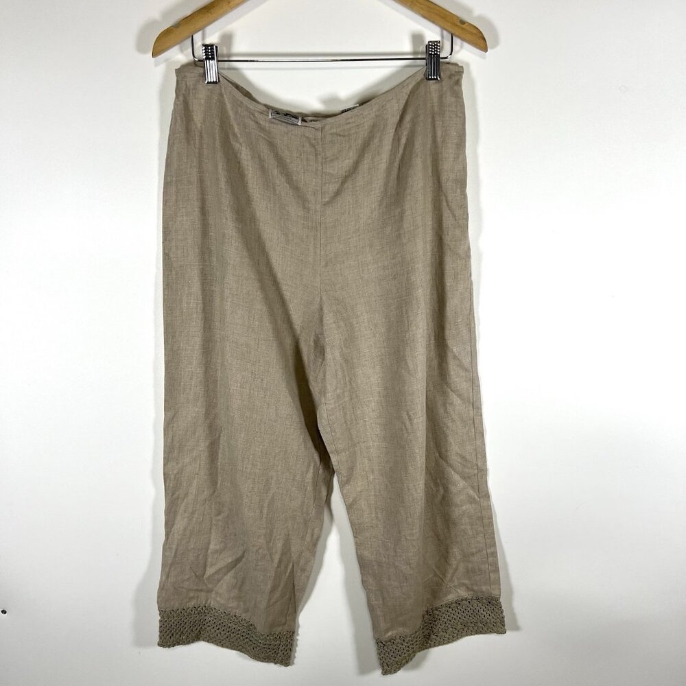 RICHARD MALCOLM Pants Womens Size 12 Beige 100% Irish Linen Wide Leg Lightweight
